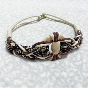 Vintage Braided Belt Eclectic Bohemian Wood Cloth Knot Cord Hook Loop Rope Boho